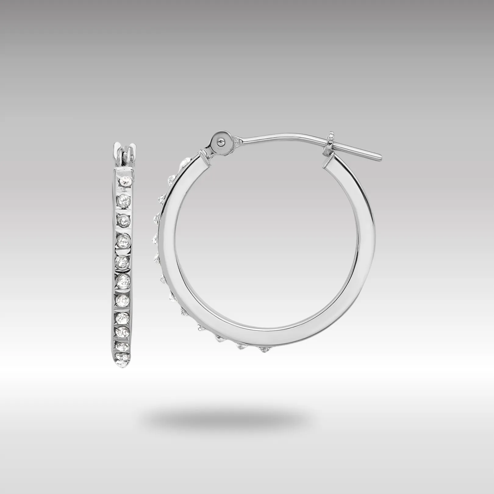 White Gold Diamond Fascination Polished Hoop Earrings - Model DF348