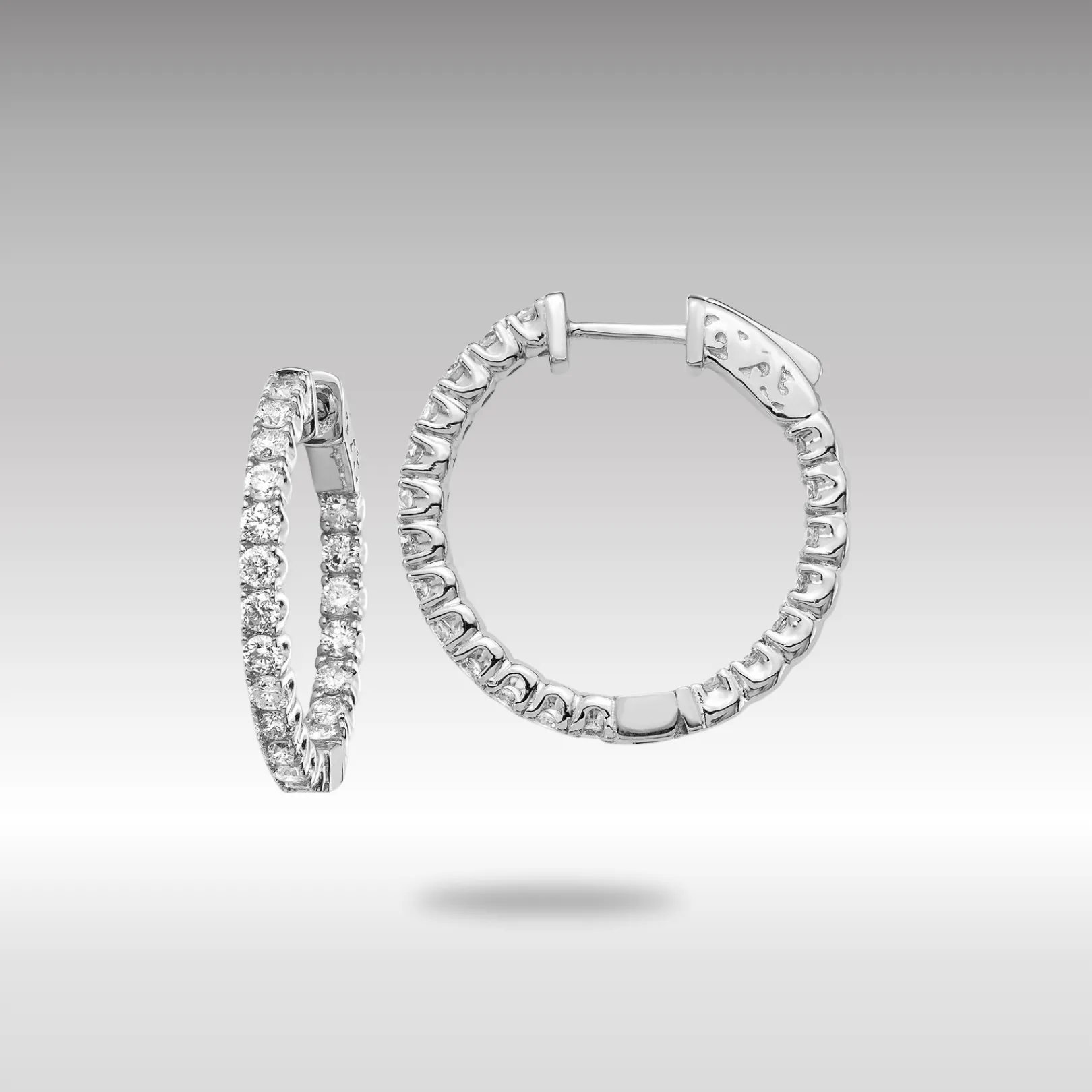 White Gold Lab Grown Dia. VS/SI FGH Round Hoop with Safety Clasp Earrings - Model XE2012WLG