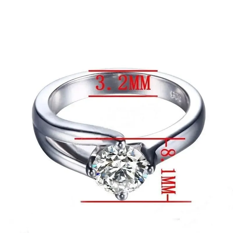 White Gold Plated 925 Silver Moissanite Engagement Ring 1ct