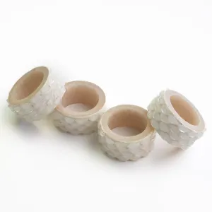 White Round Resin Beaded Napkin Ring | Set of 4