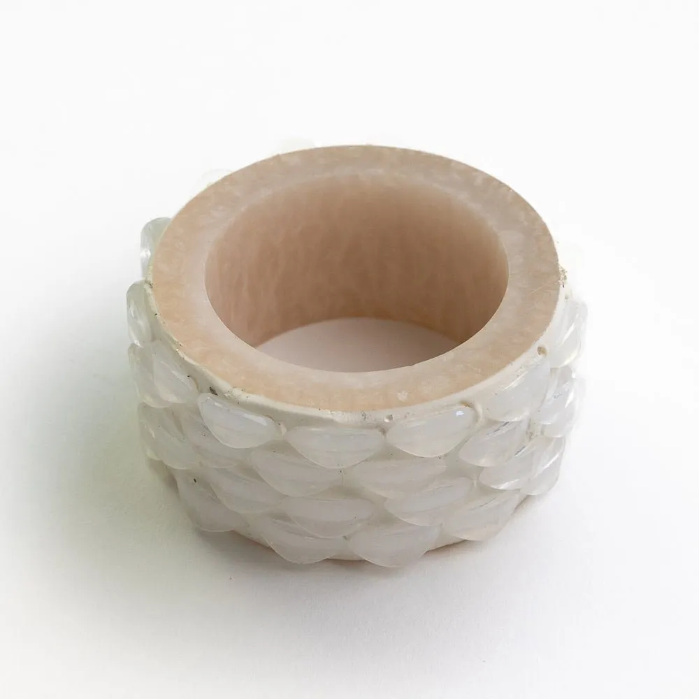 White Round Resin Beaded Napkin Ring | Set of 4