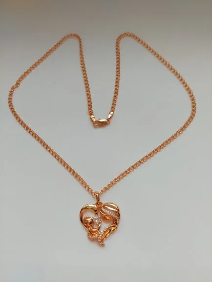 Women Femme Rose Gold Color Mother Baby Shaped Cubic Zircon Pendant Heart Pendant