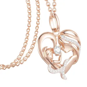 Women Femme Rose Gold Color Mother Baby Shaped Cubic Zircon Pendant Heart Pendant