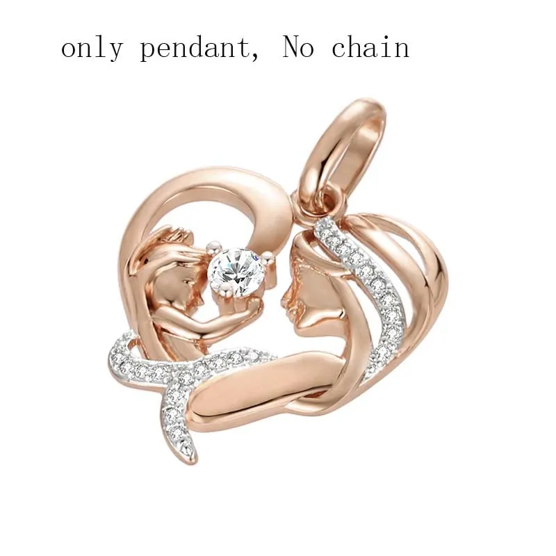 Women Femme Rose Gold Color Mother Baby Shaped Cubic Zircon Pendant Heart Pendant