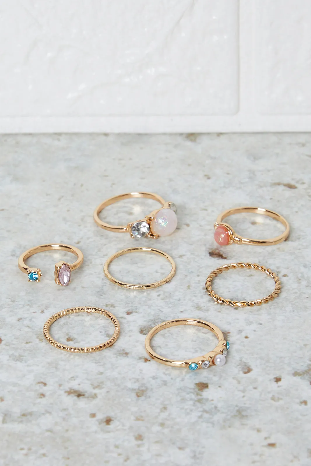 Women Gold Embellished Ring Set (Pack of 7)