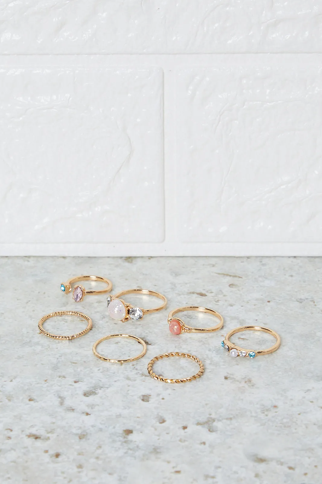 Women Gold Embellished Ring Set (Pack of 7)