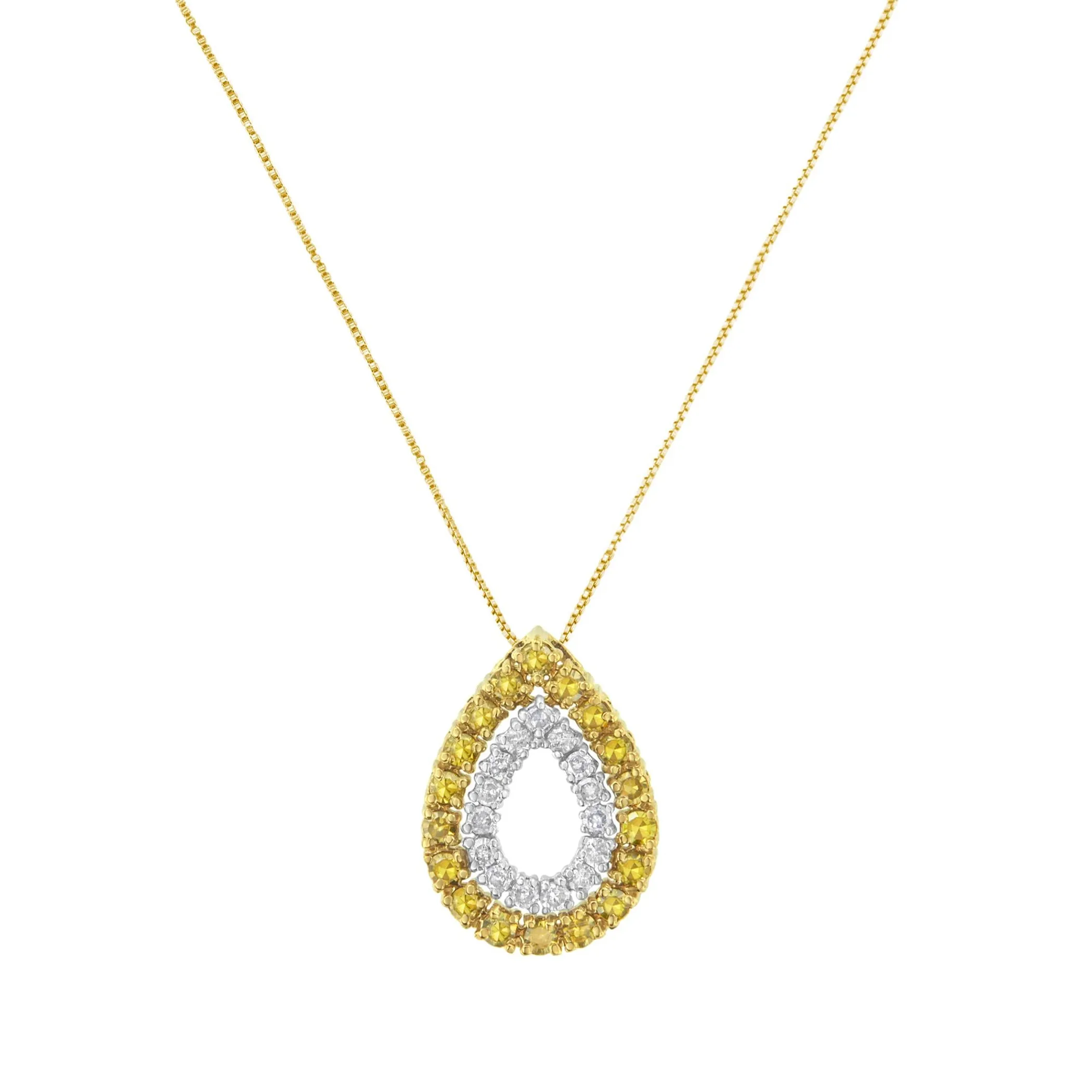 Yellow Gold Plated Sterling Silver Treated Yellow Diamond Pear Shape Pendant Necklace (1/2 cttw, Yellow Color, I2-I3 Clarity)