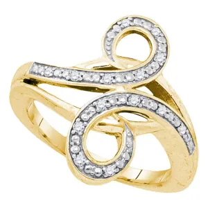 Yellow-tone Sterling Silver Women's Round Diamond Bypass Curl Band Ring 1/8 Cttw