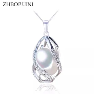 ZHBORUINI Pearl Necklace Pearl Jewelry 925 Sterling Silver Jewelry for Women Natural Freshwater Pearl Beads Pendants Wholesale